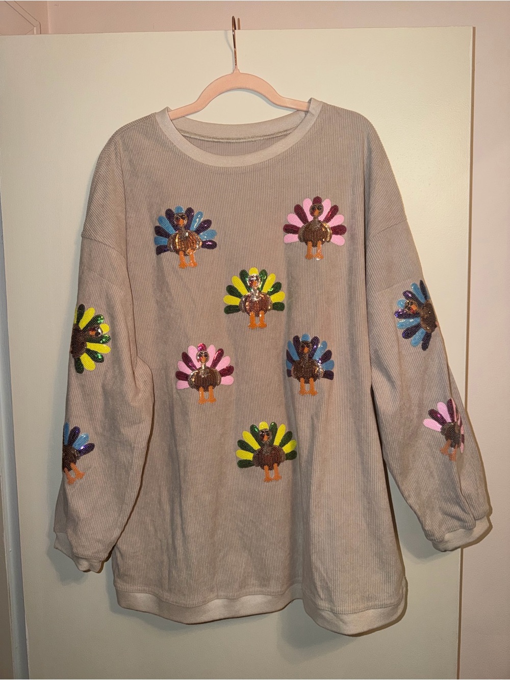 Embroidered Turkey Beige Women's Sweater